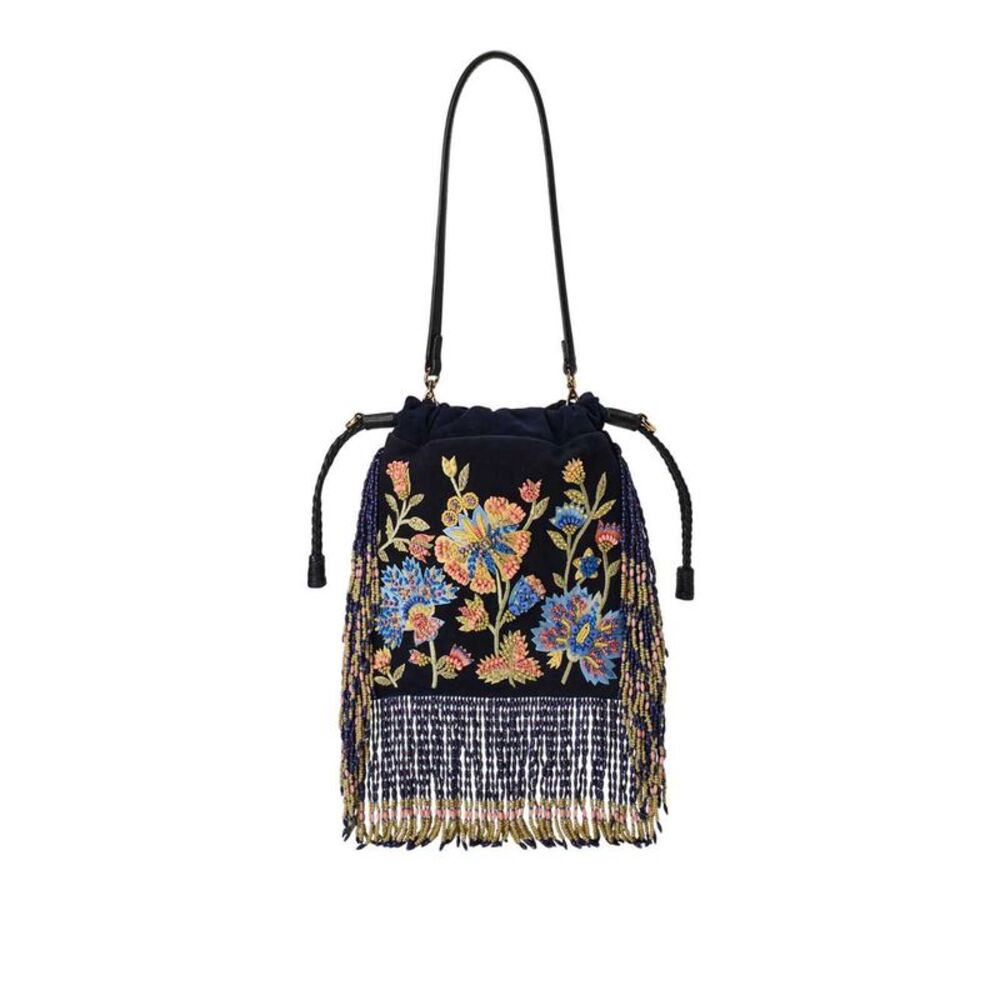 Etro Women Small Kalispera Suede Bag With Floral Embroidery And Pearls